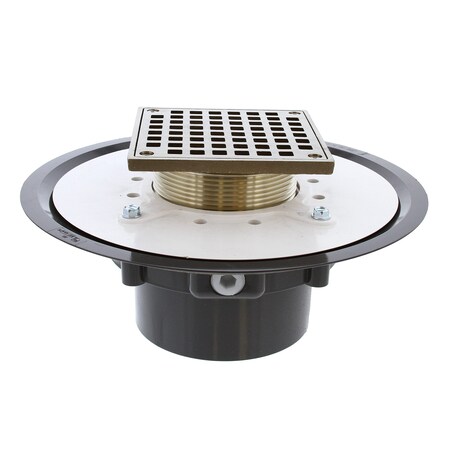 Jones Stephens 4in. Heavy Duty PVC Drain Base with 3-1/2in. Metal Spud and 5in. Nickel Bronze Strainer D50074